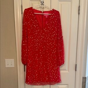 Lilly Pulitzer Red Long Sleeve Dress with Gold Accents